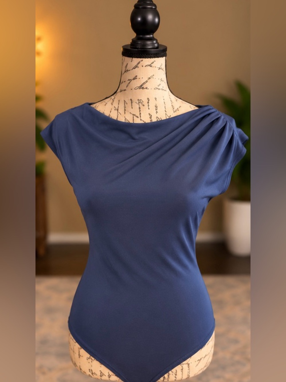 Zara Blue Draped Asymmetrical Bodysuit Top Women’s Medium
